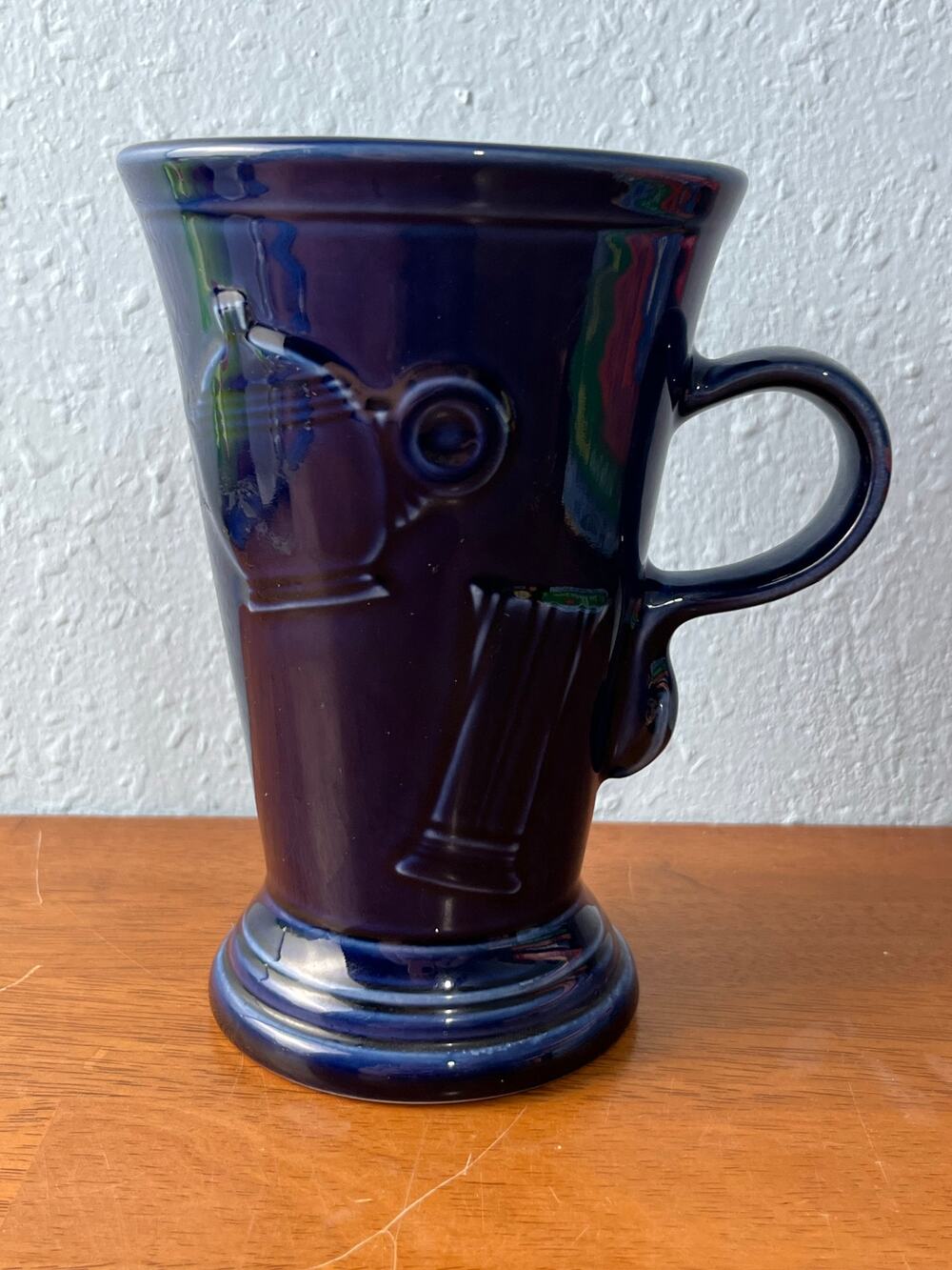VTG Homer Laughlin Fiestaware Mug Embossed Cobalt Blue Pedestal Cappucino Latte